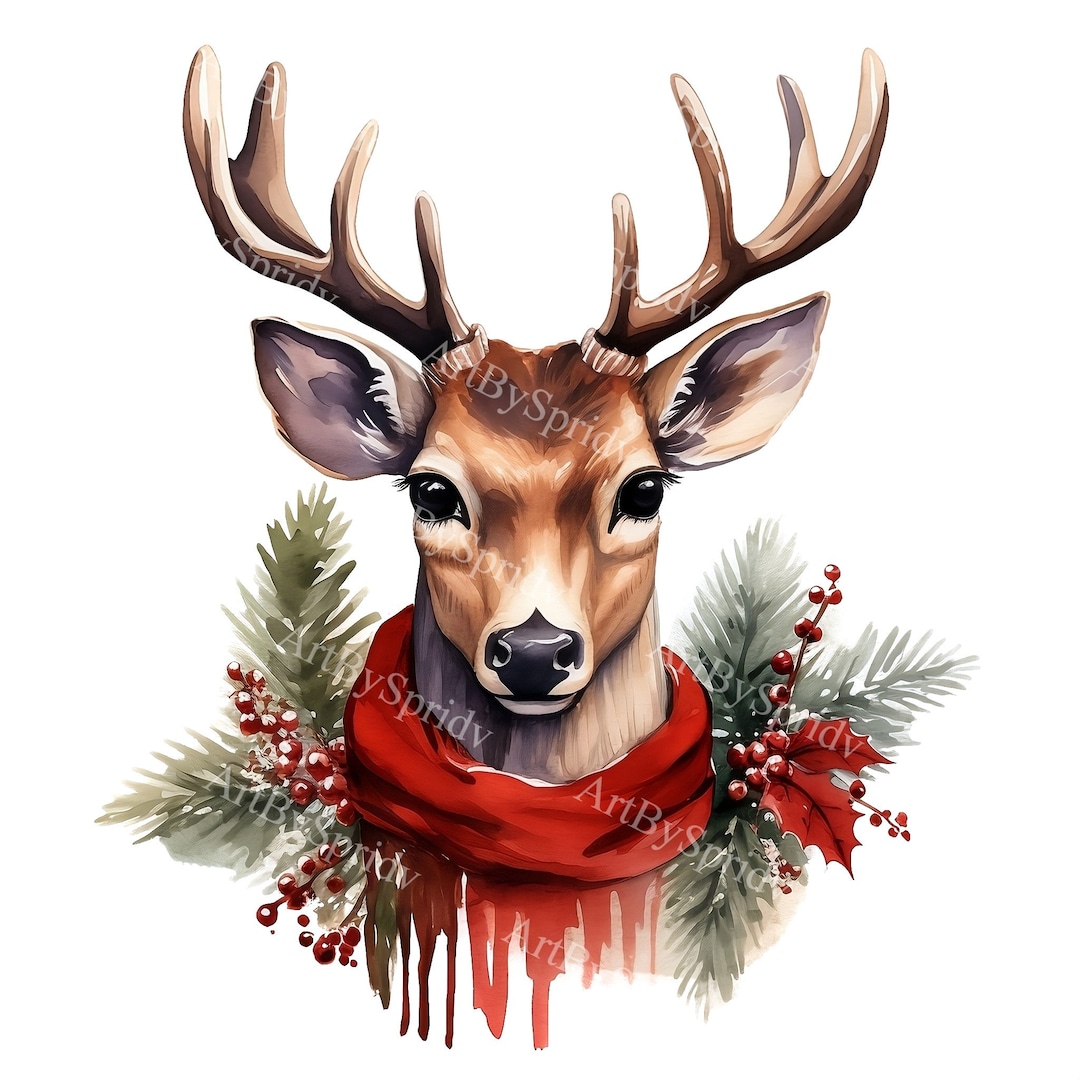 Christmas Deer With Tree Wreath Transparent PNG Clipart,kids/adults Cartoon Design, Printable