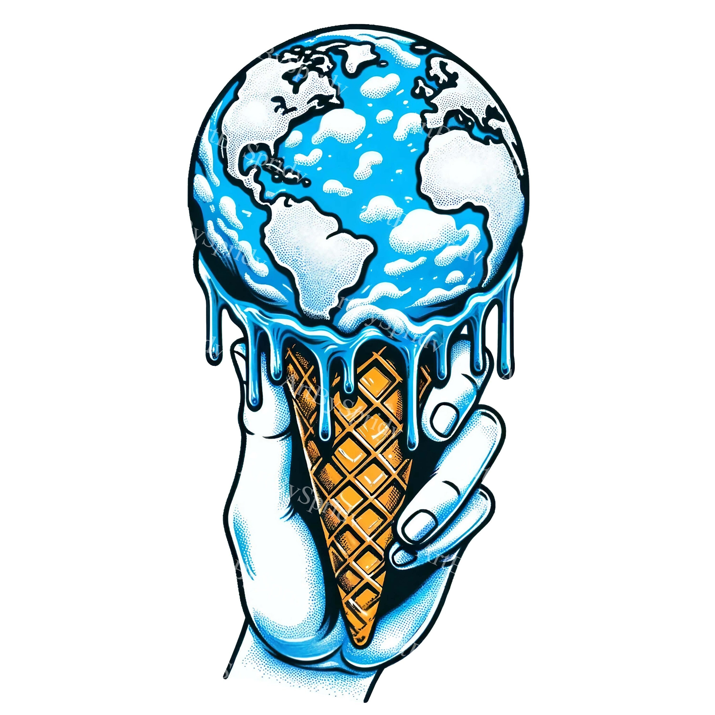 Melting Earth Ice Cream Cone Art | Eco-conscious Digital PNG