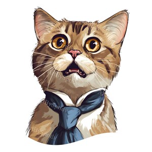 Clipart Surprised Cat - vlinderdas kitten PNG, grillige katachtige digitale kunst, schattige cartoon kat transparante T-shirts, mokken, uitnodigingen-commercieel