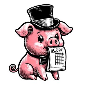 Adorable imágenes prediseñadas de cerdo rosa en hoja de puntuación con sombrero de copa / Descarga digital de cerdo lindo / Arte de animales de granja / PNG de alta calidad / Descarga instantánea