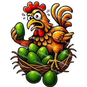 Angry Easter Chicken with Avocado Eggs Transparent PNG, Hilarious Farm Animal Clipart for T-shirt Sublimation, Sarcastic Digital Art Design