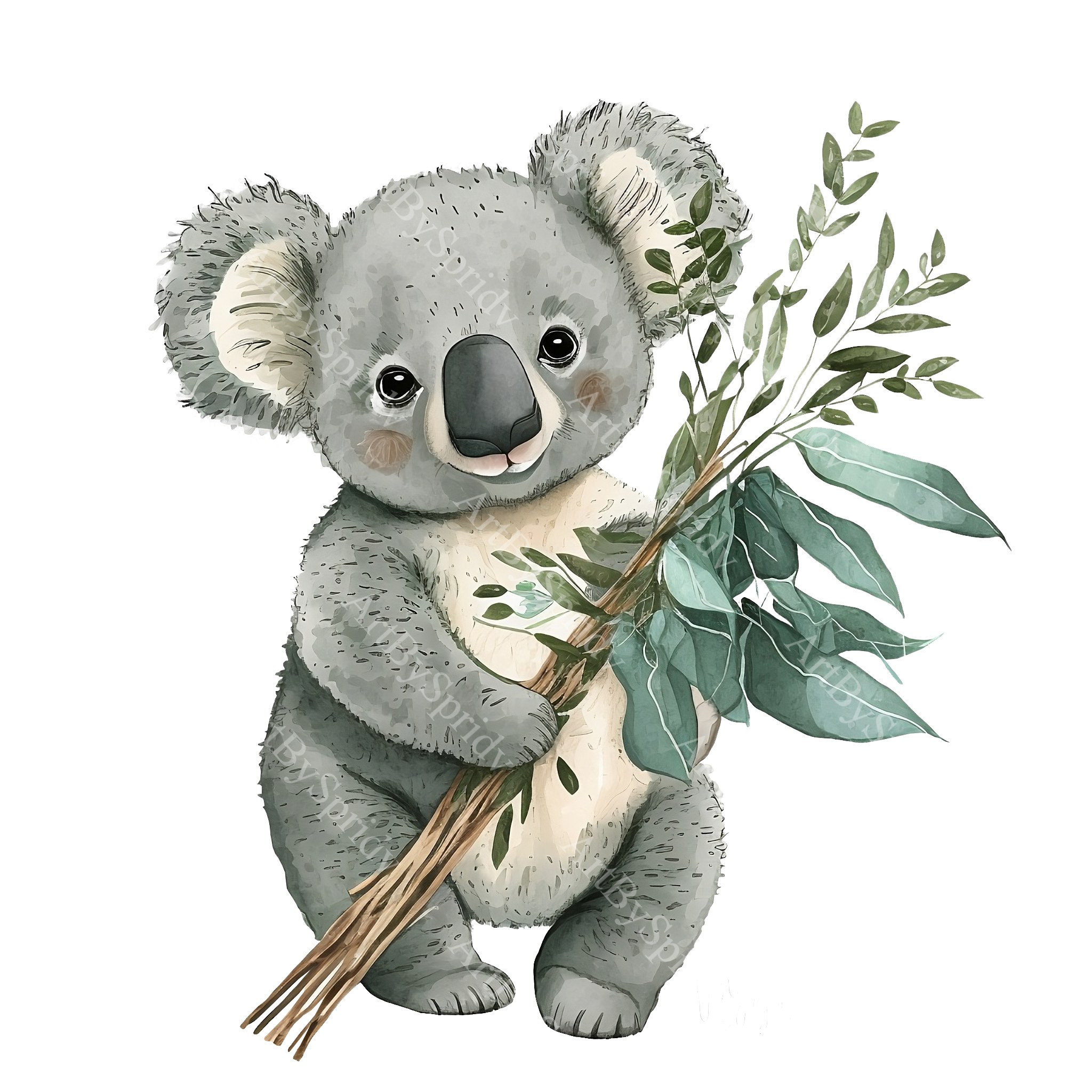 Acrylic Koala Resting on Eucalyptus Tree Cake Topper Party