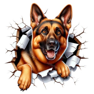 3D Wall Crack German Shepherd PNG, Digital Clipart for T-Shirts, Mugs, DTG Printing, Scrapbooking & Sublimation - Instant Download Clip Art