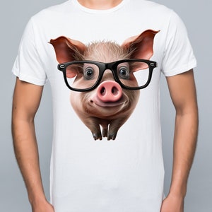 Transparent PNG Cartoon Style Pig With Glasses Kids Print on - Etsy