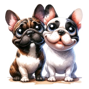 Funny French Bulldogs Watercolor Clipart - Printable PNG for DTG T-Shirts, Mugs, Tumblers, Sublimation, Scrapbooking -Digital Dog Art Design