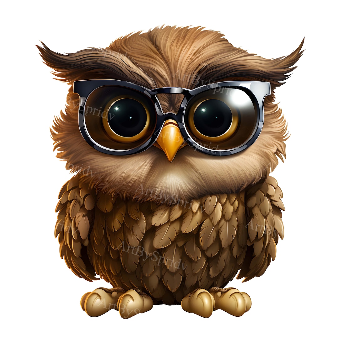 Owl With Wide Eyes Wearing Glasses Transparent Clipart Cute Sublimation ...
