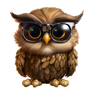 Owl with Glasses PNG Clipart, Cute Wide-Eyed Transparent Clip Art, Perfect for DIY Craft Projects, Sublimation, T-Shirts, Tunmbler, Cards
