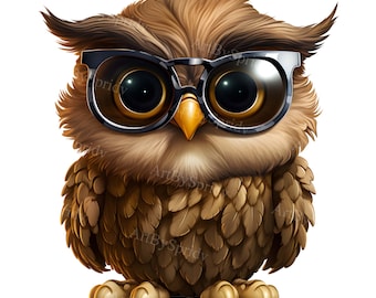 Owl with Glasses PNG Clipart, Cute Wide-Eyed Transparent Clip Art, Perfect for DIY Craft Projects, Sublimation, T-Shirts, Tunmbler, Cards