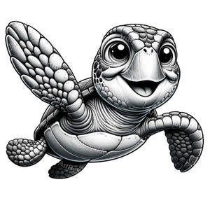 Adorable Cartoon Sea Turtle Clipart - Transparent PNG for Printable Sublimation - Digital Download DIY Craft, Scrapbooking, Illustration