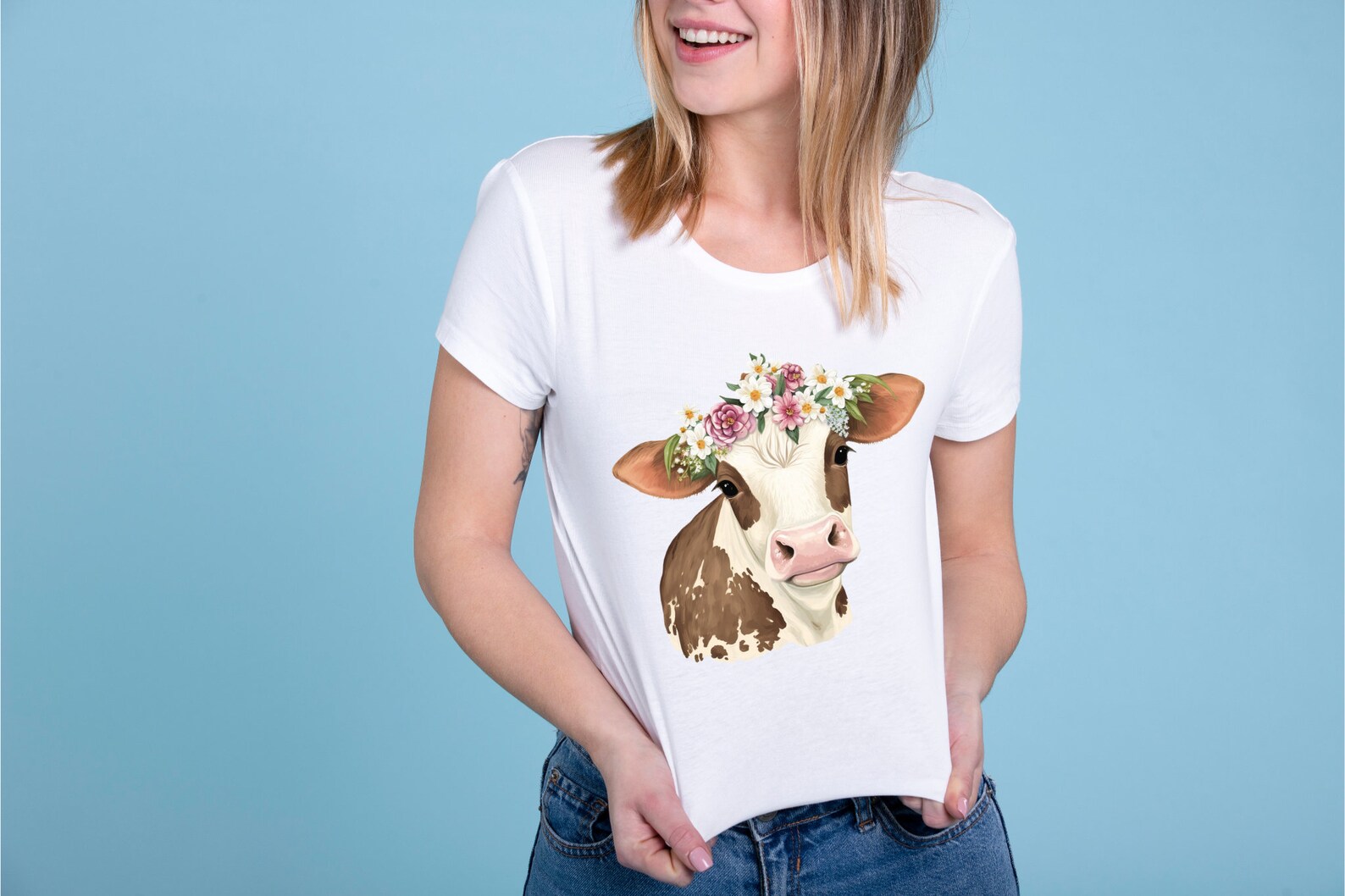 Floral Cow PNG Clipart, Farm Animal With Flower Crown, Cute Rustic Clip ...