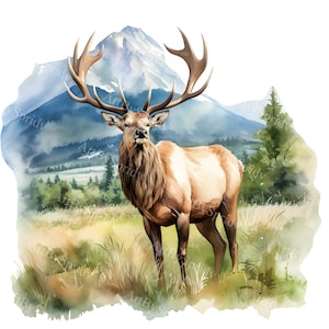 Alce majestuoso con paisaje de montaña PNG / Clipart de vida silvestre transparente para diseños inspirados en la naturaleza y proyectos de manualidades al aire libre, camiseta DTG
