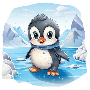 Aquarel baby pinguïn kuiken op ijzig landschap - transparant 4 PNG-clipart - afdrukbaar T-shirt, mok, beker sublimatie illustraties, commercieel