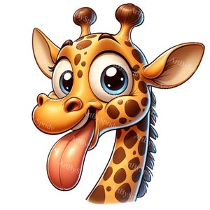 Adorable Giraffe Clipart with Tongue Out | Playful Animal PNG | Digital Download for Sublimation & DIY Printables | Kids Room Decor Clip Art