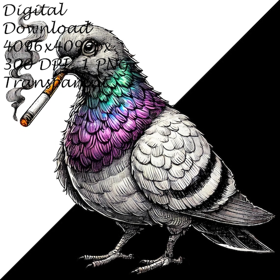 Edgy Smoking Pigeon PNG, Cool Urban Street Clip Art Bird Clipart