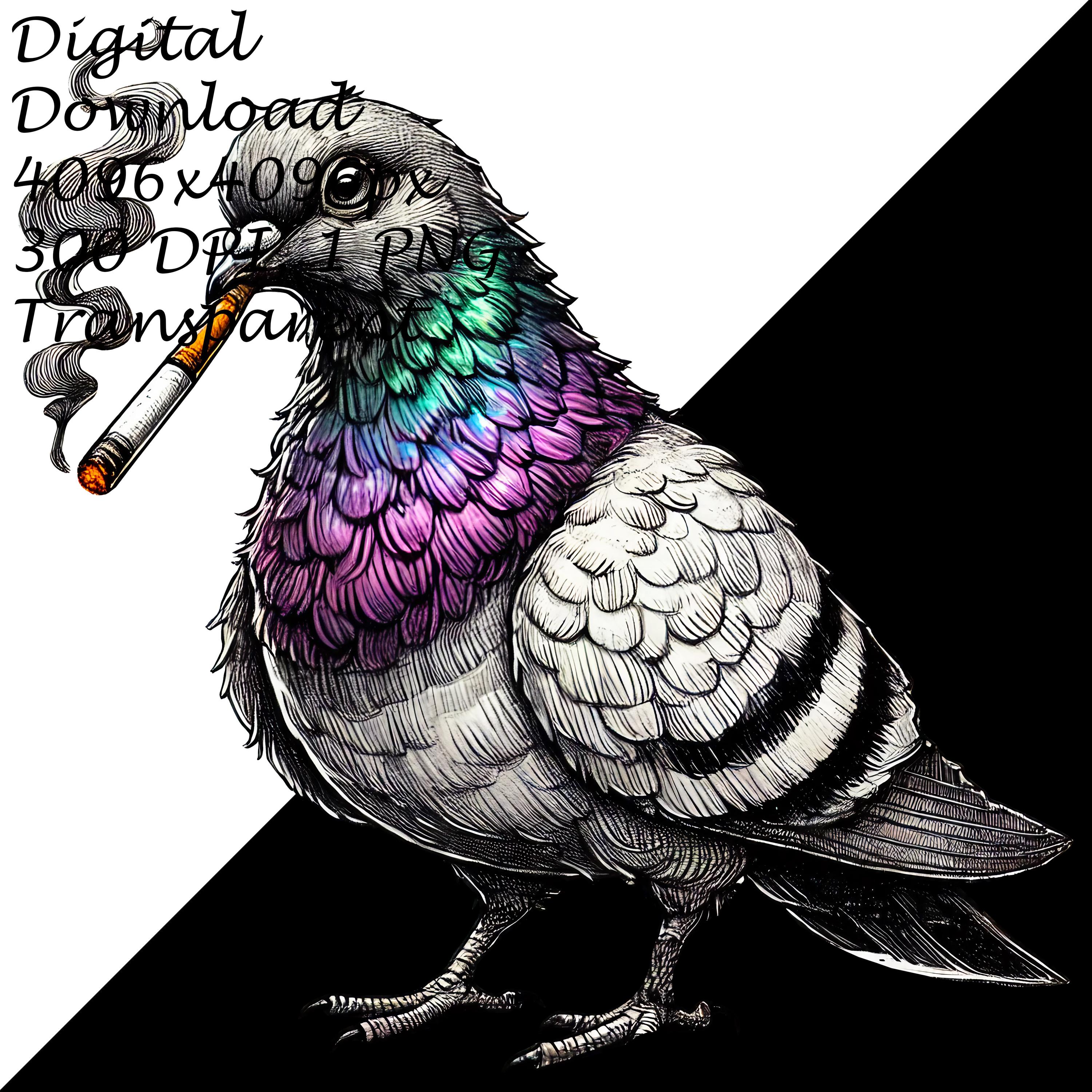 Edgy Smoking Pigeon PNG, Cool Urban Street Clip Art Bird Clipart