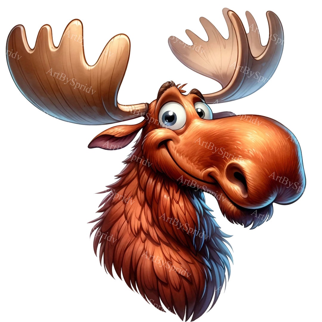 Watercolor Moose Head Clipart Cartoon Style Digital PNG For DTG T Il 1080xN.5539564788 Mln6