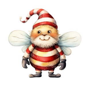Christmas Bee With Santa Hat Transparent PNG Clipart, Kids/Adults Cartoon Design, Printable Sublimation,Commercial,Magical Animal Clip Art