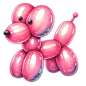 Watercolor Pink Animal Dog Balloon Clipart - Digital PNG for DTG, T-Shirts, Mugs, Tumblers, Sublimation, Scrapbooking - Unique Printable Art