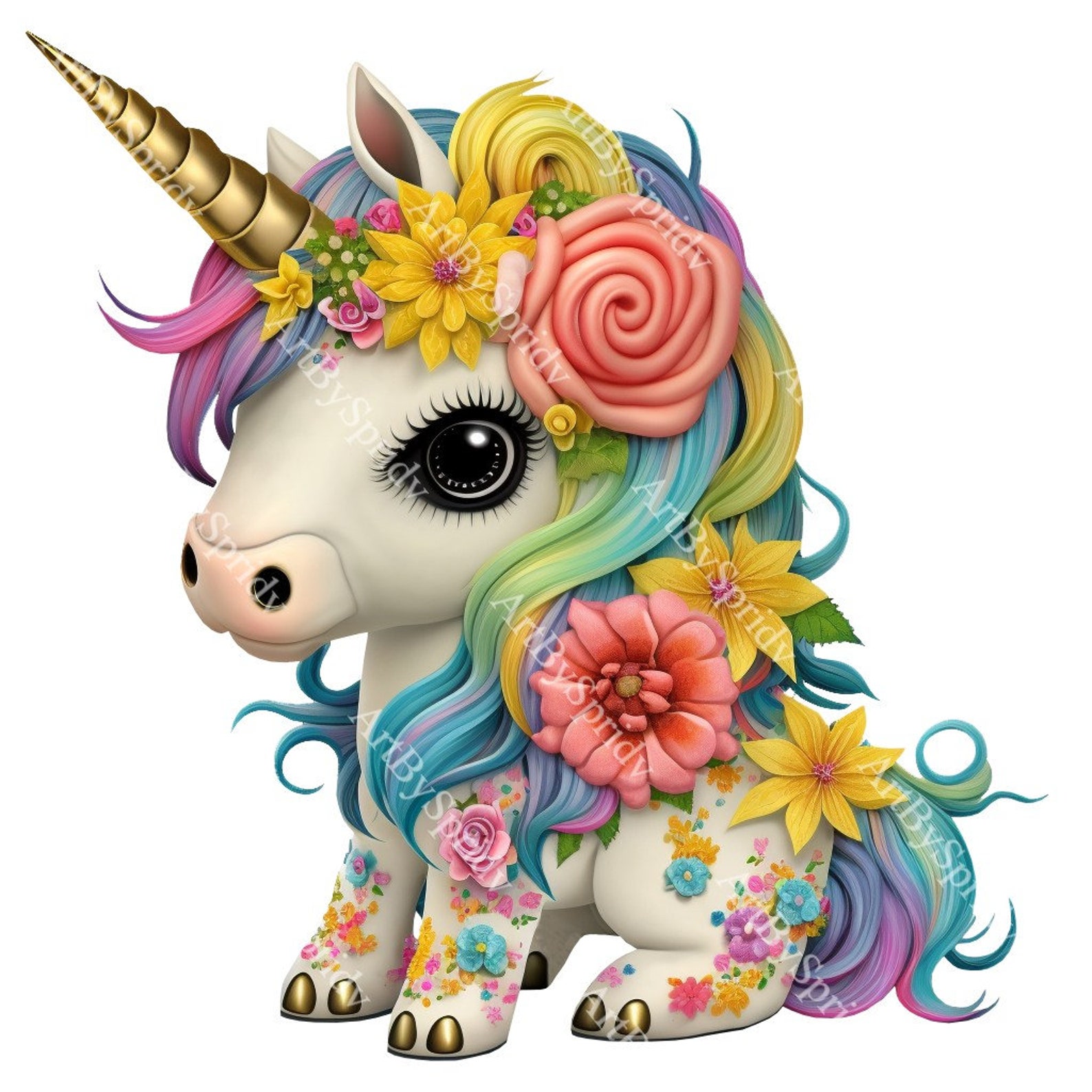 Magical Floral Unicorn PNG Transparent Animal Clipart Kids - Etsy