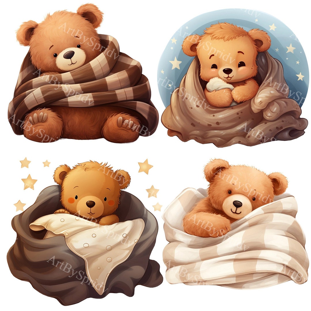 Baby Teddy Bear in Cozy Blanket PNG Clipart Bundledigital