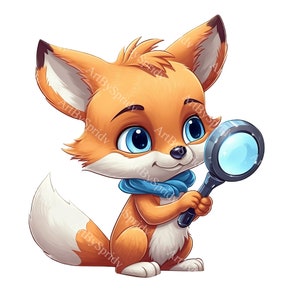 Babyvos met vergrootglas PNG-clipart, Curious Woodland Animal Illustratie voor kinderen DIY Crafts, scrapbooking, decor van de kwekerij, educatief