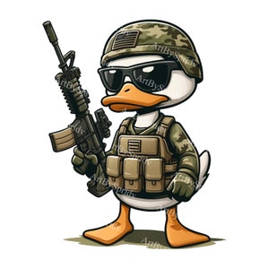 Download digital clipart de pato com tema militar: PNG transparente, ideal para projetos criativos de sublimação para impressão - Combate e tático