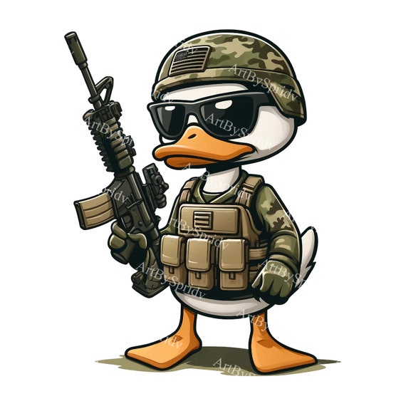 Digital Download Military-Themed Duck Clipart: Transparent PNG, Ideal for Printables Sublimation Creative Projects - Combat & Tactical
