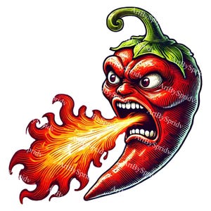 Feurige rote Chilischote speit Feuer Download PNG Clipart, Hot Spicy Pepper Illustration für T-Shirts Sublimation, Aufkleber, Scrapbooking