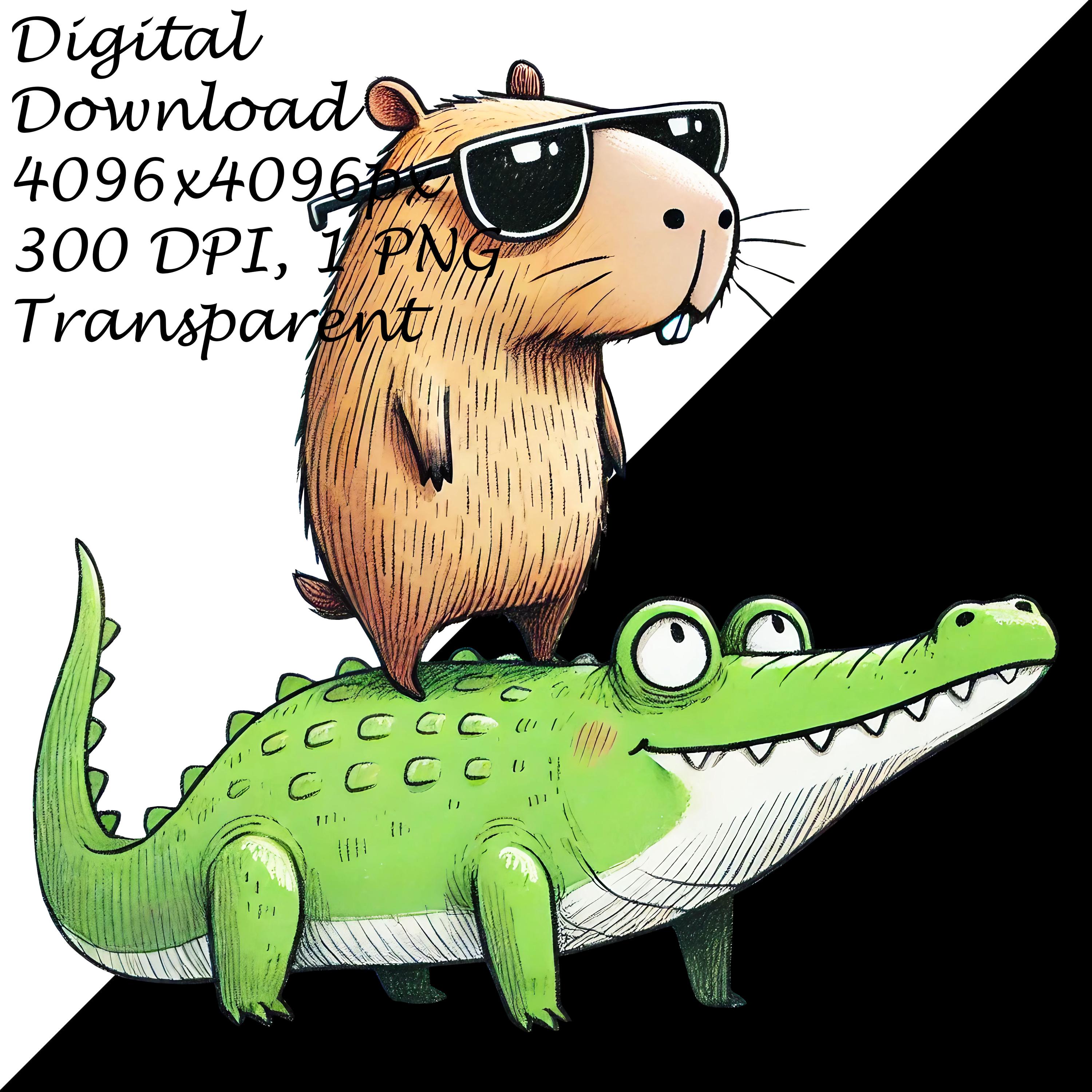 Cool Capybara PNG Clipart, Funny Capybara Riding Crocodile Illustration ...