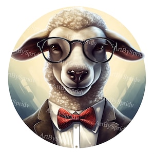 Sheep with Glasses and Red Bow Tie PNG Clipart, Cute Farm Animal Illustration, Quirky Sheep Artwork for T-Shirts, Tumbler, Mug, DIY Craft
