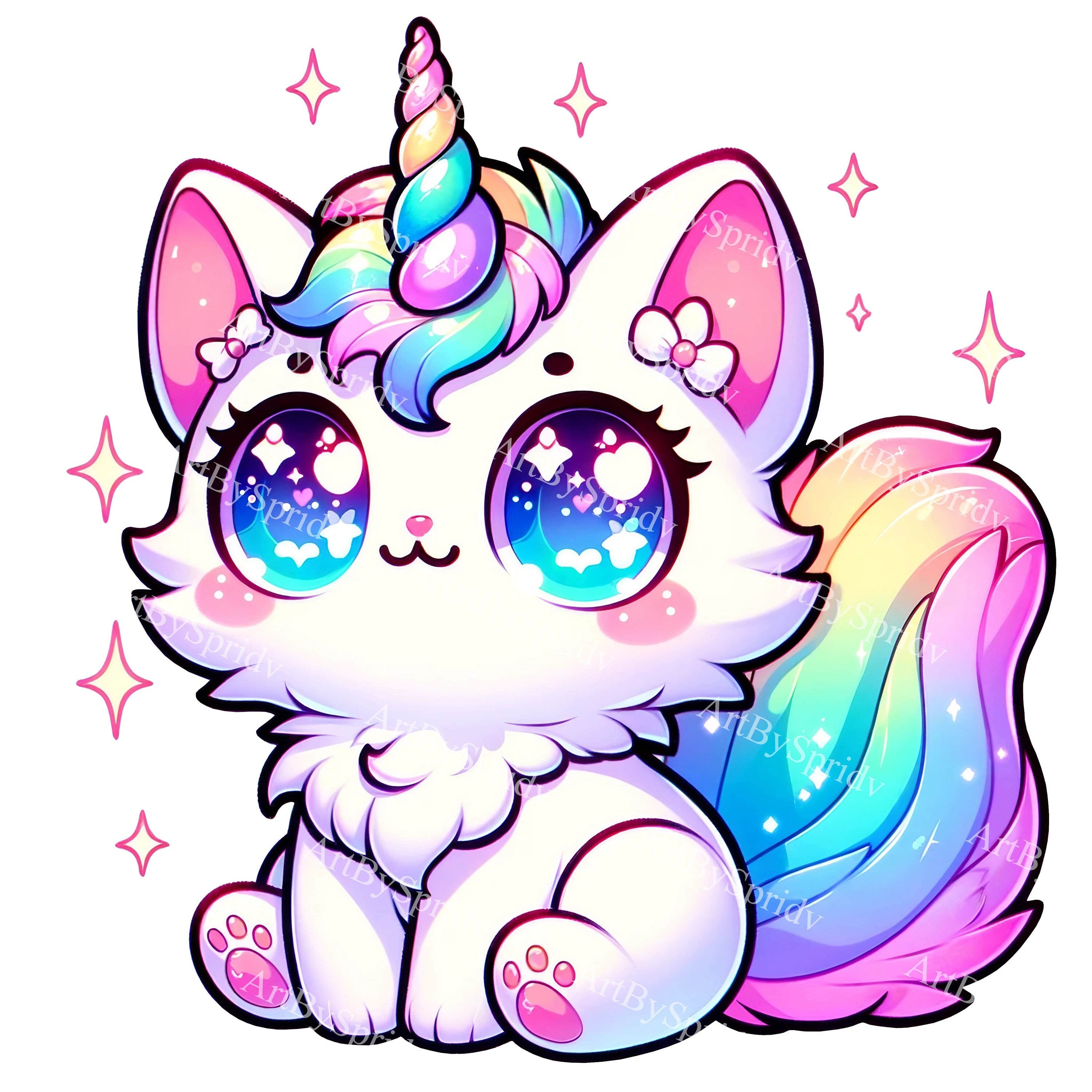 子猫ユニコーン クリップアート | 印刷可能な虹のかわいいデジタル PNG