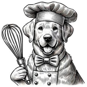 Hand-Drawn Chef Dog Illustration PNG - Golden Retriever Baker Clip Art with Whisk - Transparent Digital Design for Wall Art & Merchandise