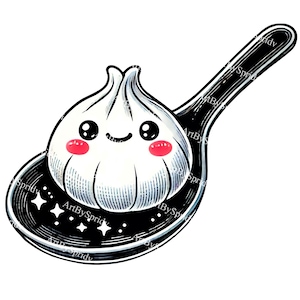 Kawaii Dumpling Clipart PNG, Cute Food Cartoon Art, Dumpling in Spoon Digital Design, Asian Cuisine Illustration,Transparent for DTG T-Shirt
