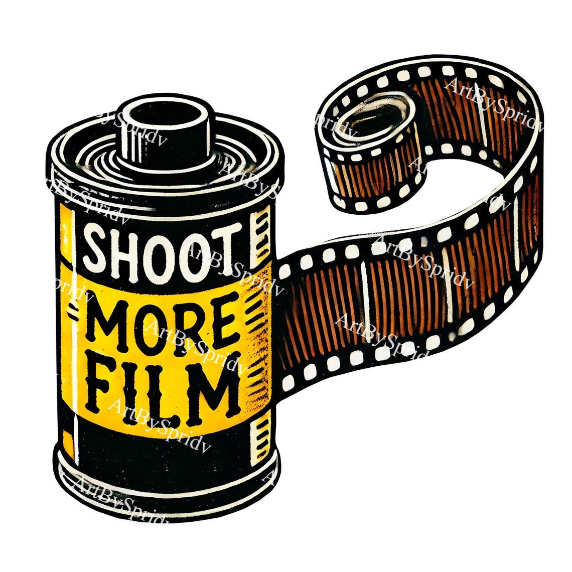 Retro Film Rol Drawing Vintage Film Roll Clipart, Shoot More Film Illustration PNG, Retro ...