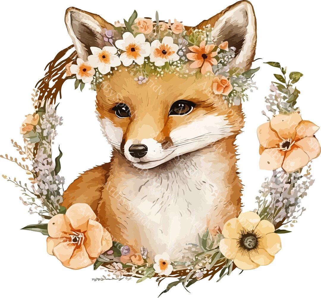 Fox With Flower Crown PNG Clipart,transparent Animal Lover Print Kids