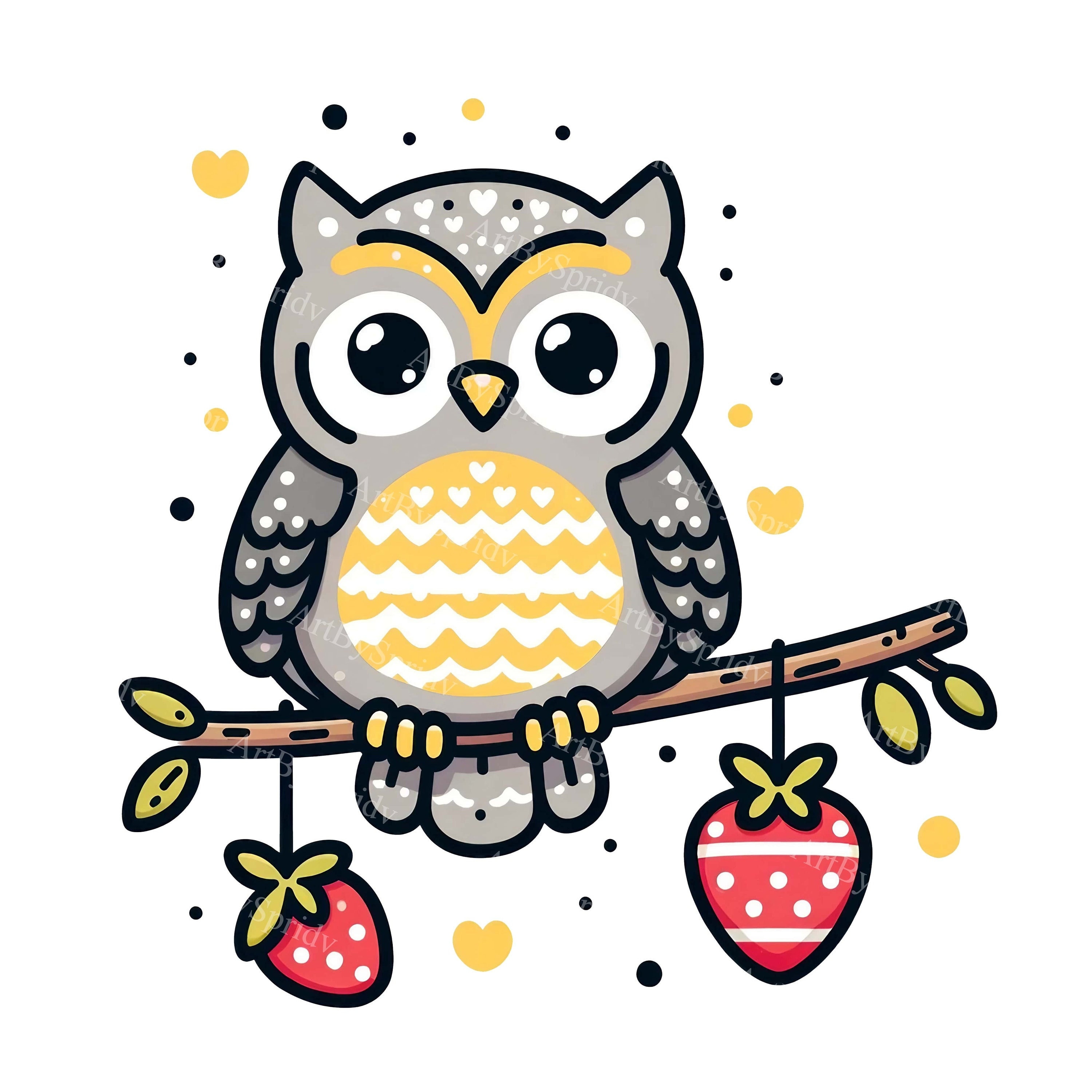 Watercolor Abstract Owl On Branch Clipart - Transparent PNG for DTG, T-Shirts, Mugs, Tumblers - Uniq