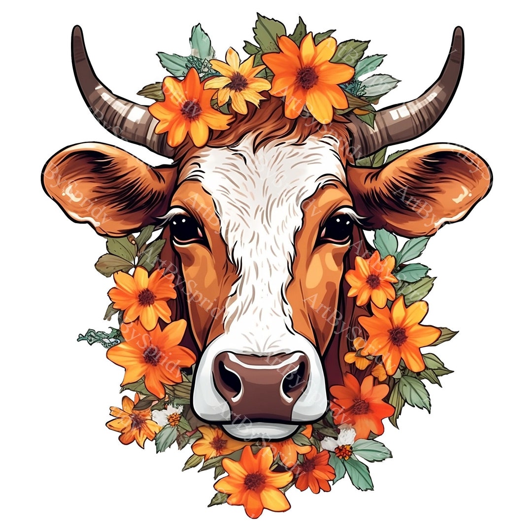 Cow Wearing Flower Crown PNG Clipart,transparent Farm Floral Animal ...