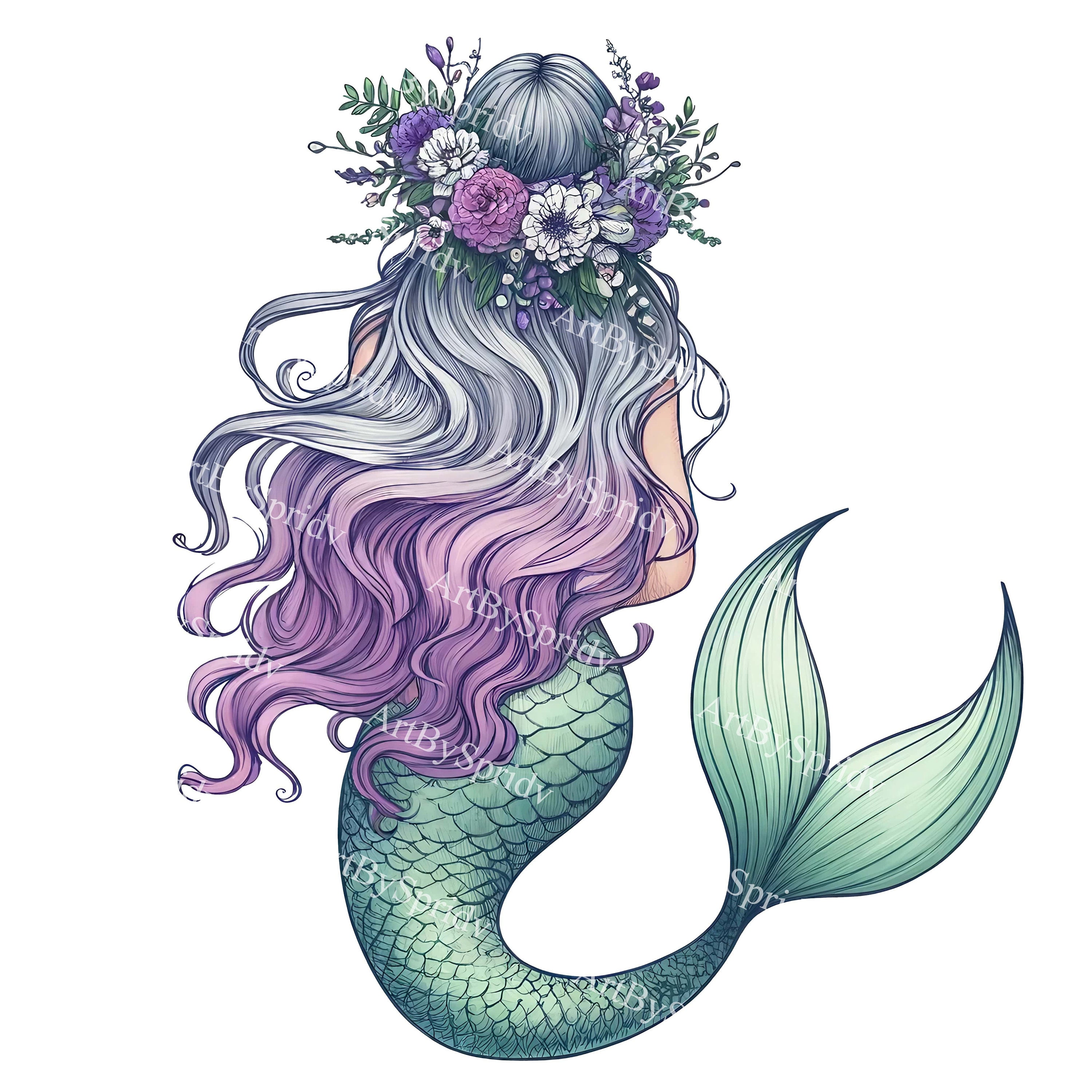 Zeemeerminmeisje met bloemenkroon PNG-clipart downloaden, mystieke  illustratie voor DIY Crafts, onderwater Fantasy DIY Art, uitnodigingen,  scrapbooking - Etsy België, image size:3000x3000
