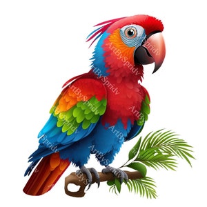 Vibrant Parrot Clipart, Colorful Bird PNG, Tropical Macaw Illustration, Jungle Animal Graphic, DIY Projects, Scrapbooking, Commercial Use