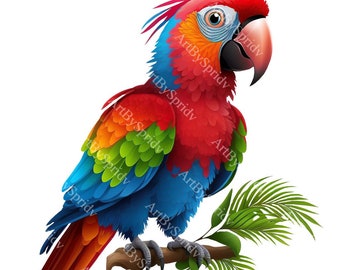 Vibrant Parrot Clipart, Colorful Bird PNG, Tropical Macaw Illustration, Jungle Animal Graphic, DIY Projects, Scrapbooking, Commercial Use