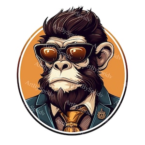 Stylish Gentleman Monkey Clipart - Sunglasses & Bowtie - Digital Download for T-Shirts, Mugs, Posters Sublimation-Transparent PNG DIY Craft