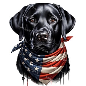 Patriótico Labrador Retriever Dog Clipart-American Flag Bandana Digital PNG para sublimação e impressão, DIY Craft Home Decor, Scrapbooking