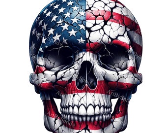 Bandera patriótica estadounidense con calavera. Clipart digital transparente en formato PNG para camisetas, tazas, calcomanías y más. Perfecto para sublimación e impresión DIY.