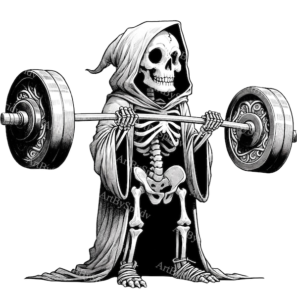 Skeleton Lifting Weights Clipart | Transparent PNG | Gym Fitness Digital Clip Art | Printable Sublimation Design for T-Shirts & DIY Crafts