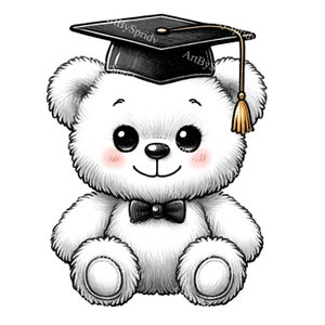 Orsetto di laurea PNG Clipart, simpatico orsetto laureato con berretto e papillon, perfetto per biglietti di laurea, inviti, decorazioni per progetti artigianali fai da te