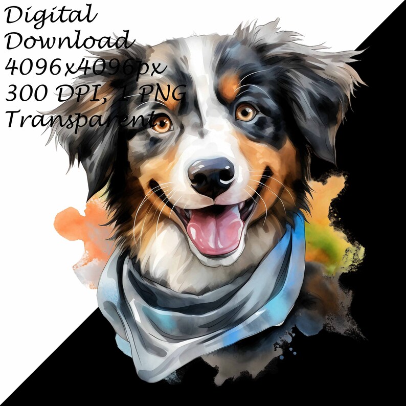 Watercolor Dog PNG Clipart Bundle, 4 Pcs Handpainted Dog Illustrations