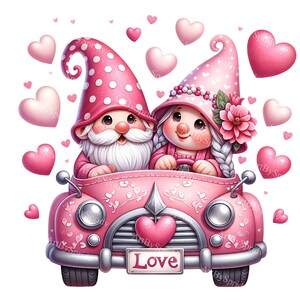 Valentinstag Paar Clipart - Retro Auto & Herzen Design für DTG, T-Shirts, Tassen, Becher, Scrapbooking - Digital PNG Sublimationskunst