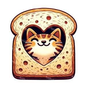 Cat Toast Clipart: Cute Kitten Face Bread PNG, Digital Download for Sublimation, T-Shirt Design, Printable Cat Lover Art, DIY Craft Supplies