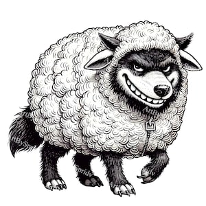 Wolf in Sheep's Clothing Clipart PNG, Mischievous Animal Illustration, Unique Digital Clip Art for Humor Decor, Stickers, Creative Projects