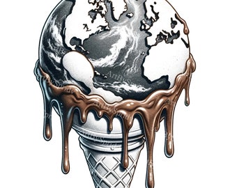 Melting Earth Ice Cream Cone Art | Eco-Conscious Digital PNG Clipart | Climate Change Awareness Printable Sublimation for T-Shirt,DIY Craft